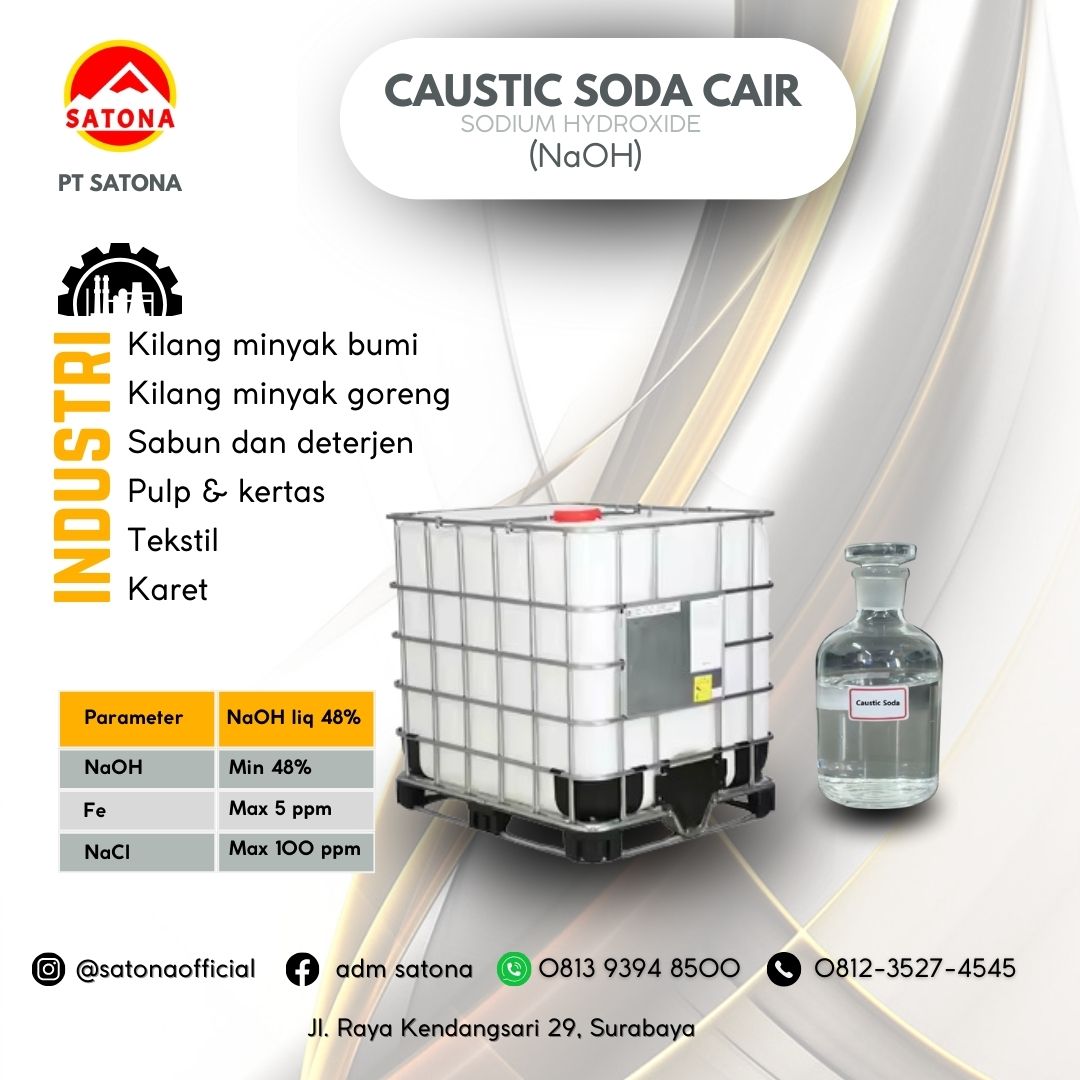 Jual Caustic Soda Cair: Kebutuhan Industri Anda Tersedia di Sini! <h2><strong>Hallo, Sobat Chem!</strong> 🌟</h2><p><strong>Caustic Soda Cair PT Satona</strong> hadir untuk memenuhi kebutuhan industri Anda dengan kualitas terbaik!</p><p>Caustic Soda Cair adalah larutan <strong>sodium hidroksida (NaOH)</strong> dengan konsentrasi yang tepat, sangat dibutuhkan di berbagai industri berkat sifatnya yang sangat basa dan kemampuannya untuk bereaksi dengan banyak zat.</p><p><strong>Keunggulan Caustic Soda Cair PT Satona:</strong><br>🔹 <strong>Kualitas Terjamin</strong>: Diproduksi dengan standar ketat, memastikan produk yang konsisten dan dapat diandalkan.<br>🔹 <strong>Kemasan Fleksibel</strong>: Tersedia dalam berbagai ukuran, mulai dari jerigen hingga tangki besar, dapat disesuaikan dengan kebutuhan industri Anda.<br>🔹 <strong>Aplikasi Luas</strong>: Cocok untuk berbagai proses industri, seperti pembuatan kertas, tekstil, sabun, deterjen, dan pengolahan air limbah.<br>🔹 <strong>Harga Kompetitif</strong>: Kami menawarkan harga yang bersaing tanpa mengorbankan kualitas!</p><p>✨ <strong>Pesan sekarang!</strong><br>Kunjungi <a href="http://www.satona.co.id"><span style="text-decoration: underline;">www.satona.co.id</span></a> atau hubungi kami via WhatsApp di <strong>0813-9394-8500</strong> untuk pemesanan.<br>📍 <strong>Alamat Kantor</strong>: PT. SATONA, Jalan Raya Kendangsari No 29, Surabaya.</p><p>Kami siap memenuhi kebutuhan industri Anda dengan solusi terbaik. <strong>Kualitas dan layanan terbaik hanya di PT Satona!</strong> 💯</p><p><br></p>